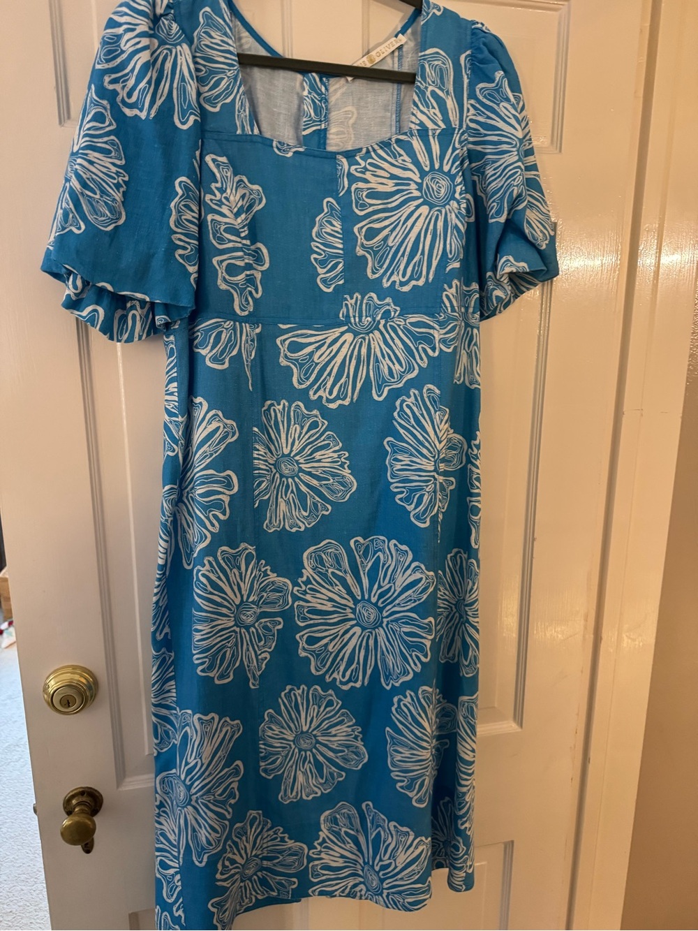 Marie Oliver Blue Floral Melanie Midi Dress with White Print